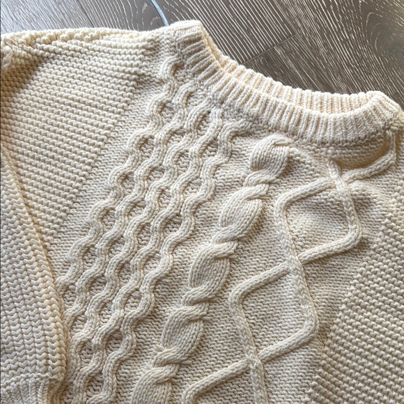 Free People Cream Chunky Knit Crew Neck Sweater - Picture 2 of 5